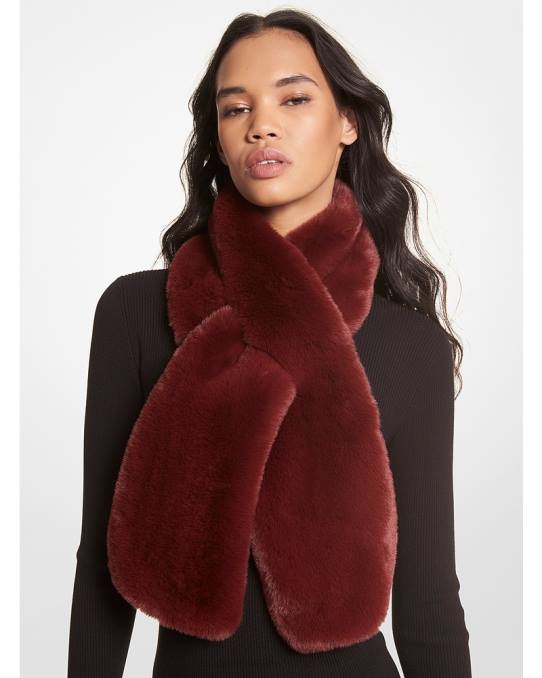 Michael Kors gjennomtrekkbart skjerf i fuskepels kvinner LDNL2768 merlot