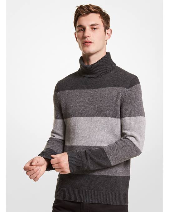 Michael Kors stripete nylonblanding turtleneck genser menn LDNL3051 kull