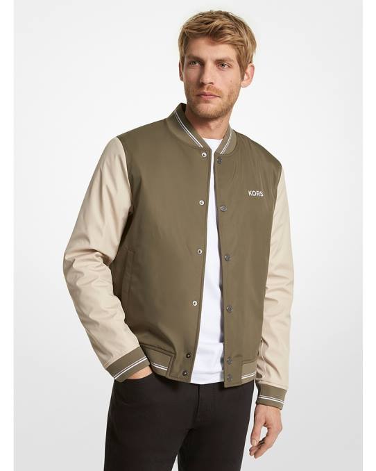 Michael Kors fargeblokkert kors letterman-jakke menn LDNL2779 oliven