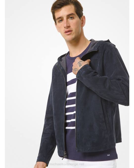 Michael Kors hettejakke i semsket skinn menn LDNL2785 midnatt