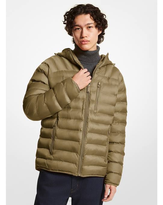 Michael Kors rialto vattert nylon pufferjakke menn LDNL2808 oliven