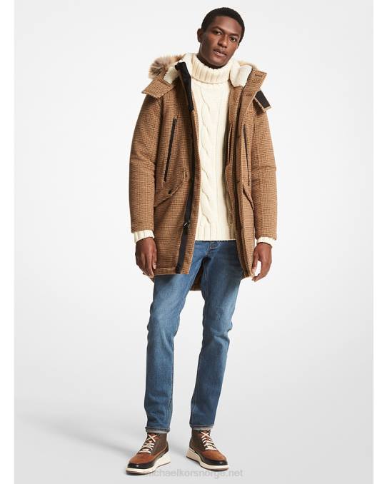 Michael Kors tattersall vevd parkas menn LDNL2851 karamell