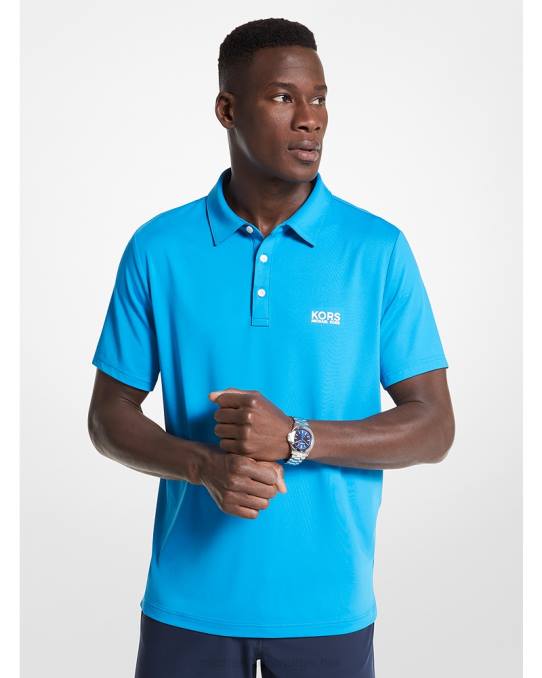 Michael Kors golf logo stretch jersey poloskjorte menn LDNL2891 lys cyan blå
