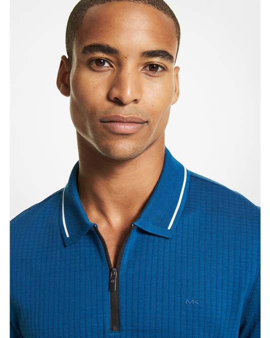 Michael Kors vaffelstrikket poloskjorte i bomull menn LDNL2865 elveblå