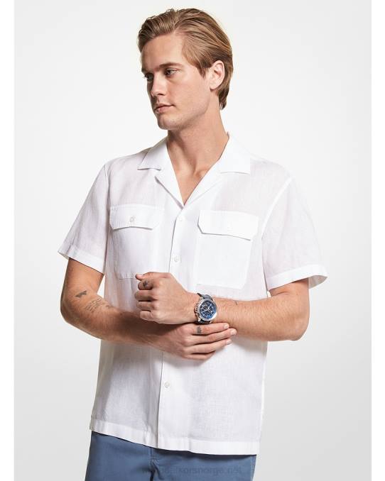 Michael Kors kortermet skjorte i lin menn LDNL3132 hvit