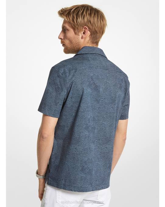 Michael Kors kortermet skjorte i stretch i bomull menn LDNL3121 midnatt