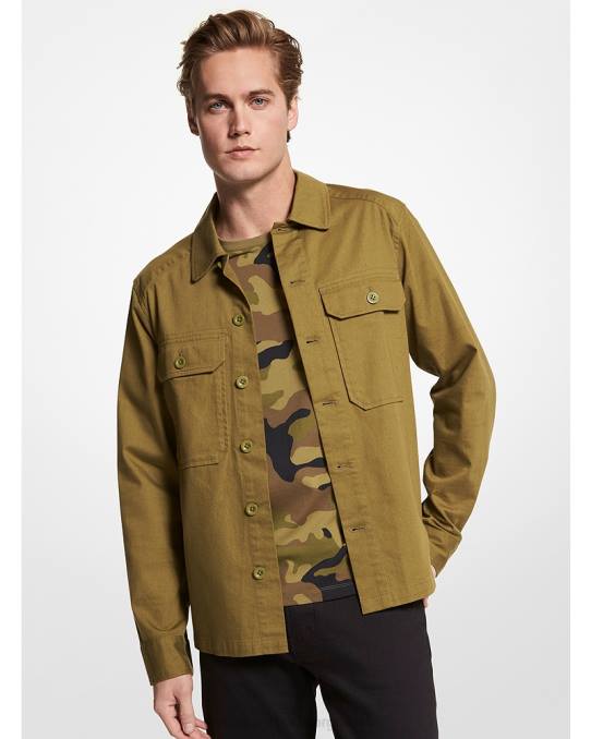 Michael Kors skjortejakke i stretch i bomull menn LDNL3131 røykfylt oliven