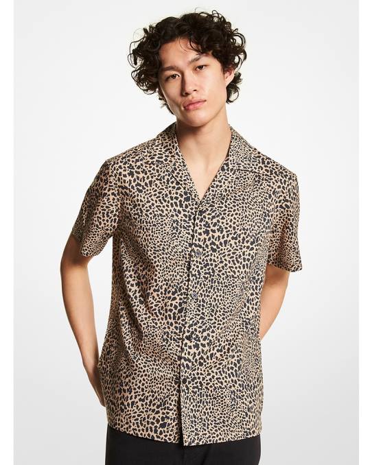 Michael Kors slim-fit bomullsskjorte med grafisk dyreprint i stretch menn LDNL3129 kaki