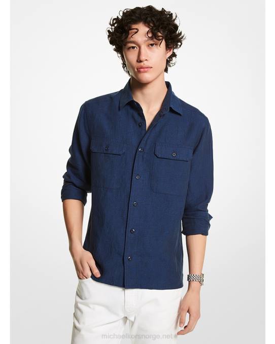 Michael Kors slim-fit linskjorte menn LDNL3127 drk midnatt