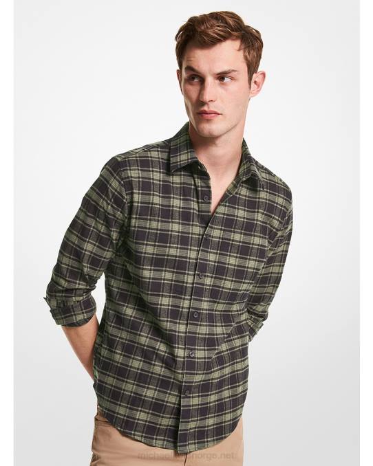 Michael Kors slim-fit rutete flanellskjorte i bomull menn LDNL3124 oliven