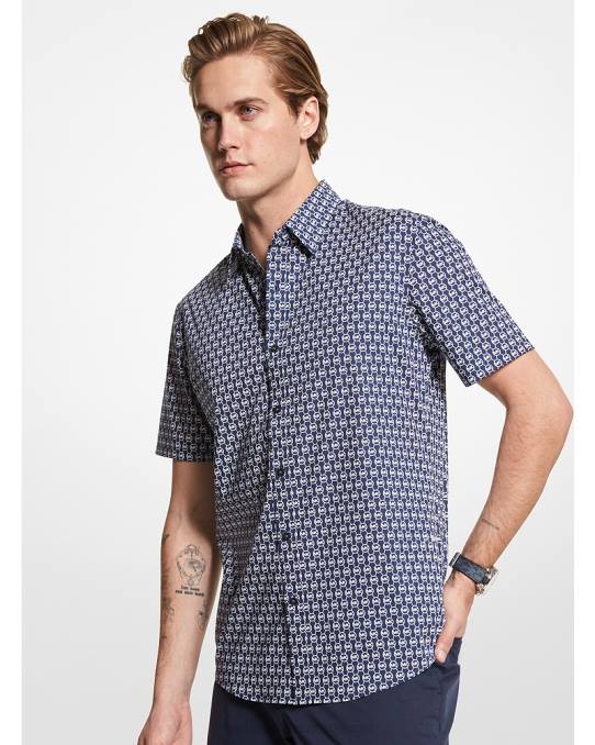 Michael Kors stretch-bomullsskjorte med slim-fit logo menn LDNL3134 midnatt