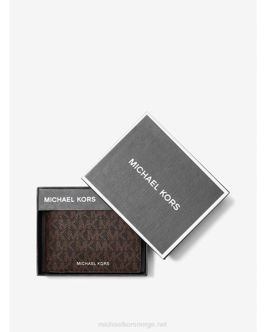 Michael Kors harrison logo billfold lommebok med passcase menn LDNL3220 brun svart