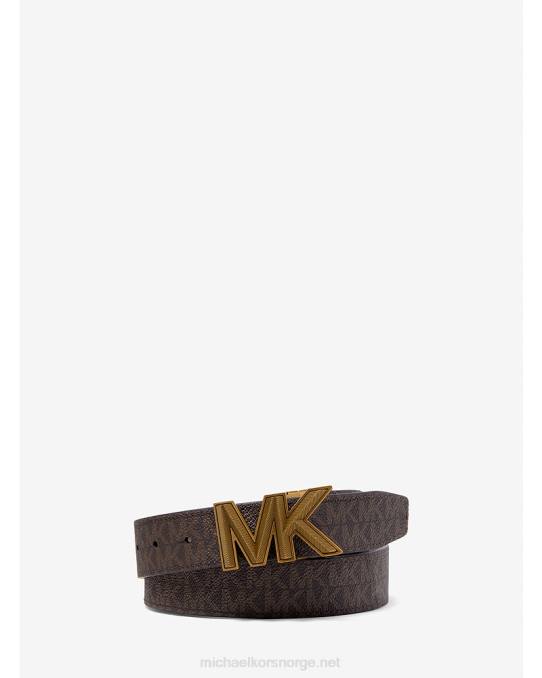 Michael Kors vendbar logo og lærbelte menn LDNL3321 brun/bagasje