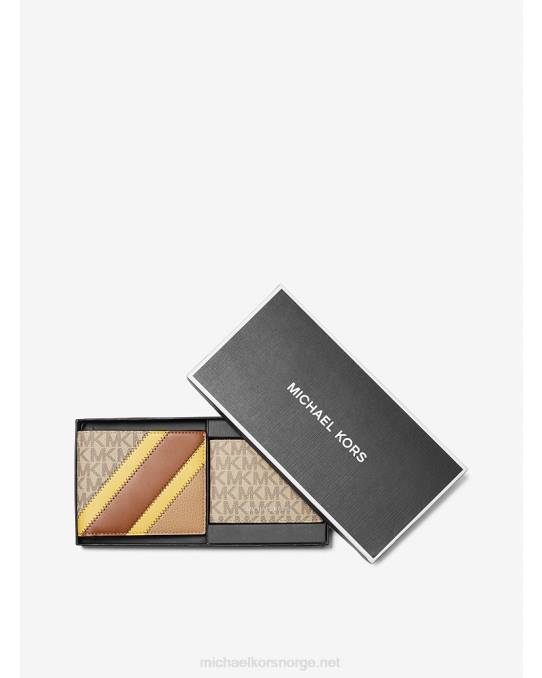 Michael Kors logo og lommebok med striper i kunstskinn med gavesett menn LDNL3348 gul