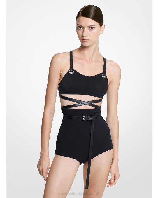 Michael Kors kolleksjon skinntrimmet crepe-bh og kort bikinisett unisex LDNL3742 svart