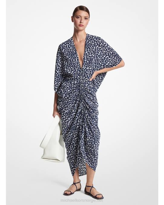 Michael Kors samling leopard silke crepe de chine ruched kaftan unisex LDNL3553 marine/op whte
