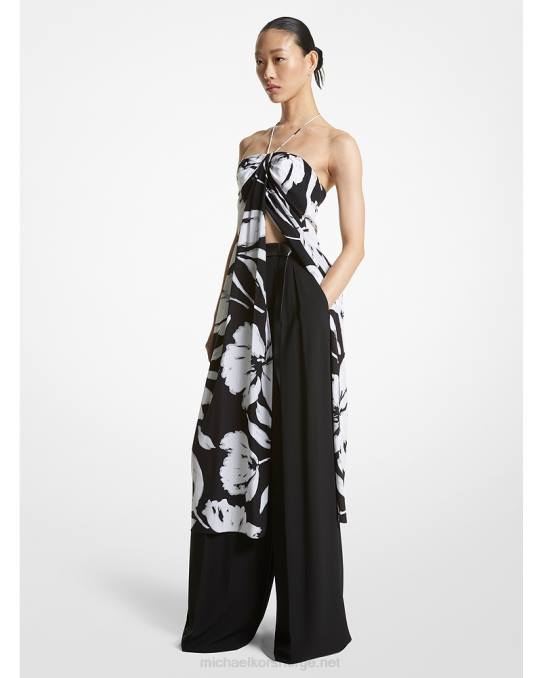 Michael Kors samling penselstrøk floral silke crepe de chine sarong tunika unisex LDNL3413 hvit svart