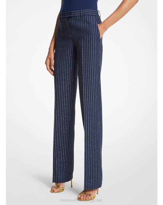 Michael Kors kolleksjon carolyn metallic pinstripe dobbel crepe bukse unisex LDNL3550 marine/gull
