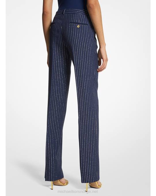 Michael Kors kolleksjon carolyn metallic pinstripe dobbel crepe bukse unisex LDNL3550 marine/gull