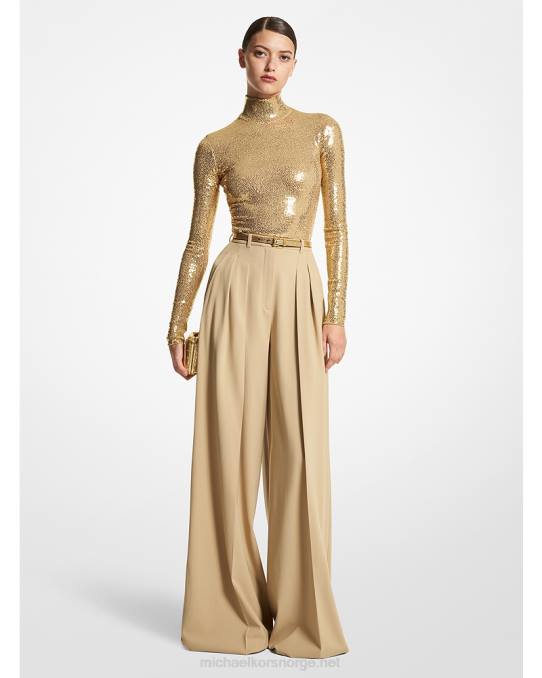 Michael Kors kolleksjon ull serge plisserte bukser med vidde ben unisex LDNL3457 sanddyne