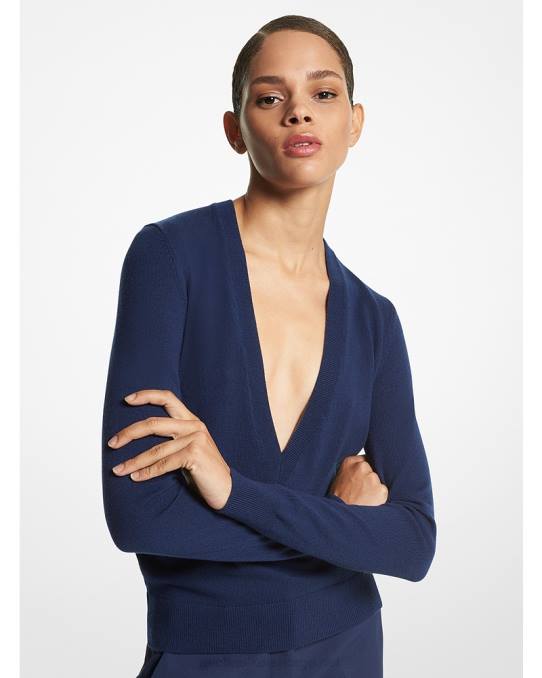 Michael Kors kolleksjon kashmir genser med v-hals unisex LDNL3541 marinen