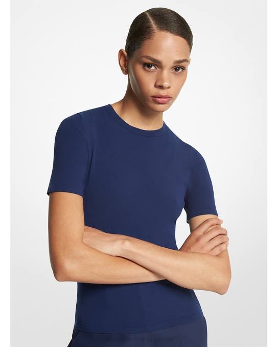 Michael Kors kolleksjon kortermet genser i stretch viskose unisex LDNL3566 marinen