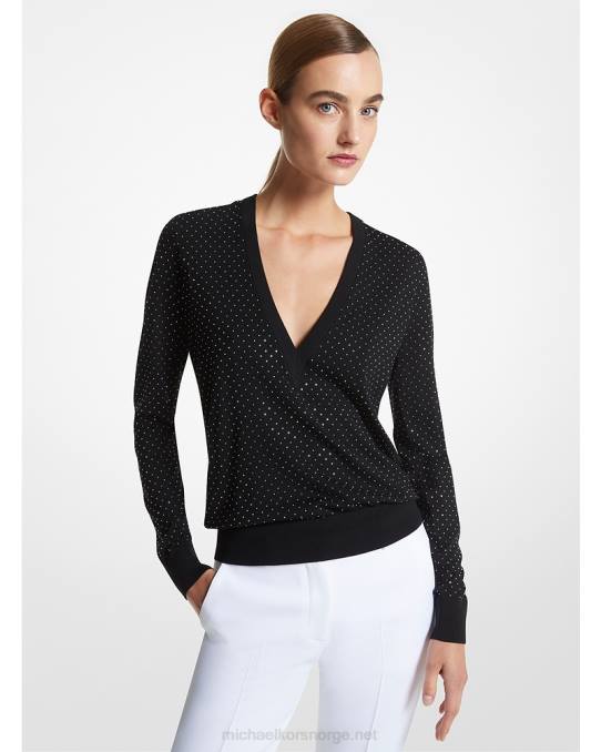 Michael Kors kolleksjon v-hals genser i merinoull unisex LDNL3560 svart/sølv