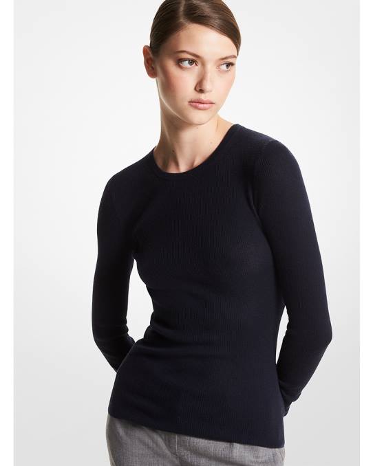 Michael Kors samling fjærvekt kashmirgenser unisex LDNL3715 midnatt