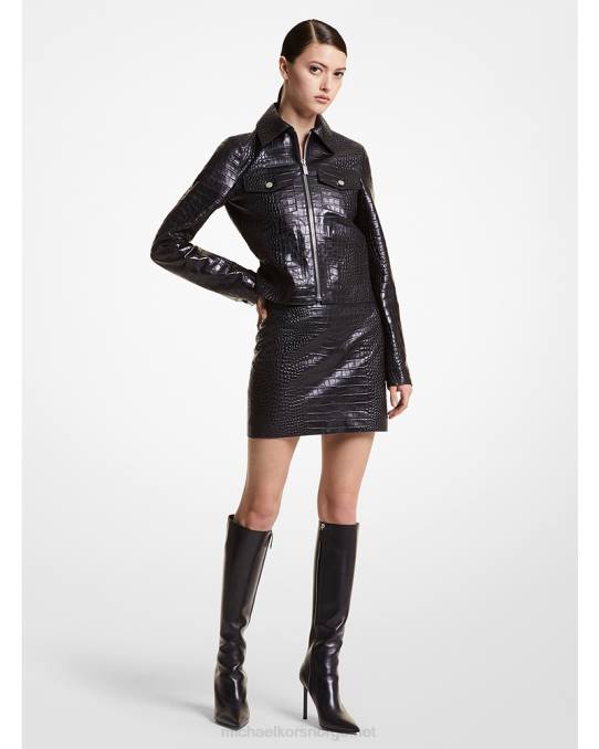 Michael Kors kolleksjon bella krokodille-preget skinnjakke med glidelås unisex LDNL3765 svart