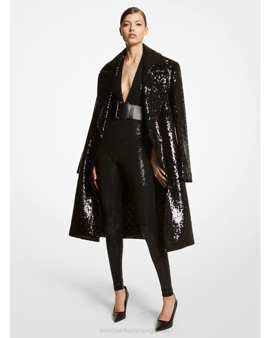 Michael Kors kolleksjon paljettbrodert ull chesterfield kåpe unisex LDNL3587 svart