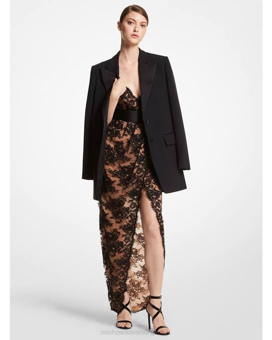 Michael Kors kolleksjon paillette brodert chantilly blonder slip kjole unisex LDNL3754 svart