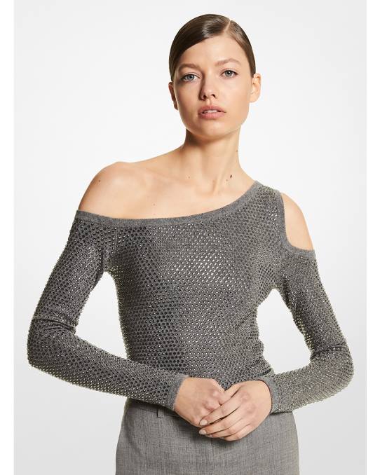 Michael Kors kolleksjon krystall utsmykket stretch kashmir bodysuit unisex LDNL3653 banker grå