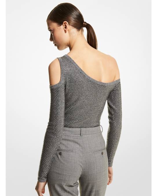Michael Kors kolleksjon krystall utsmykket stretch kashmir bodysuit unisex LDNL3653 banker grå