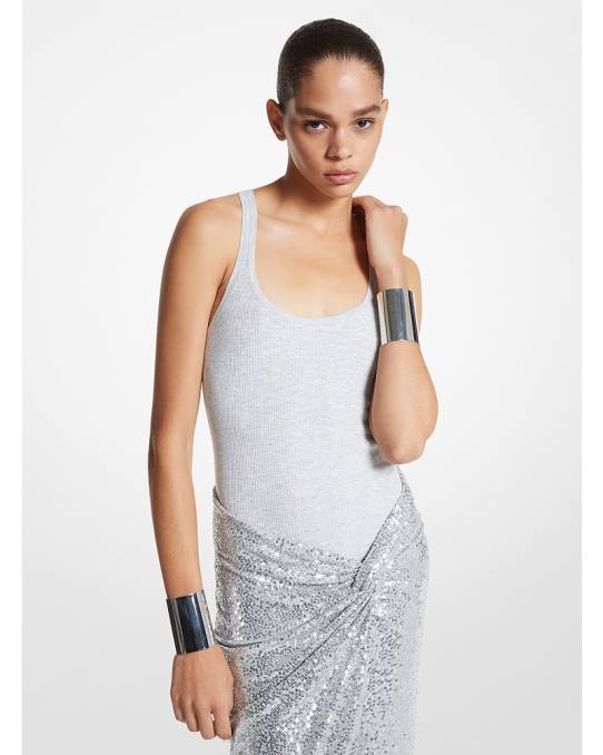 Michael Kors kolleksjon ribbestrikket viskose-bodysuit unisex LDNL3538 perlegrå