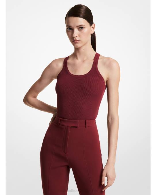 Michael Kors kolleksjon ribbet stretch viskose racerback body unisex LDNL3574 burgunder