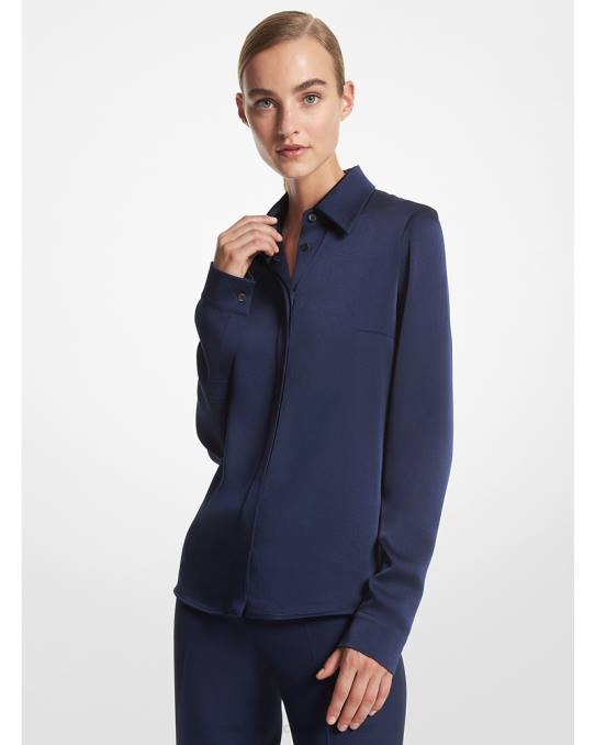 Michael Kors kolleksjon hansen charmeuse skjorte unisex LDNL3463 marinen