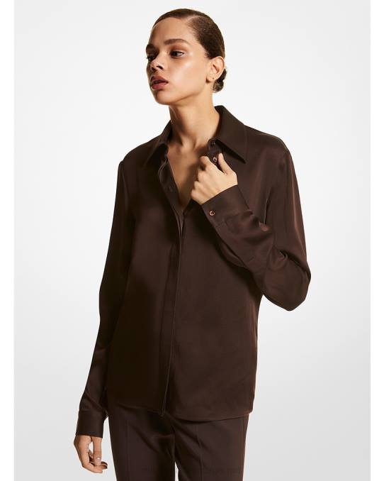 Michael Kors kolleksjon hansen sateng charmeuse skjorte unisex LDNL3622 sjokolade