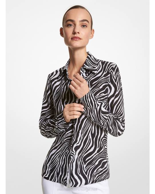 Michael Kors kolleksjon hansen zebra silke crepe de chine skjorte unisex LDNL3581 sort/optisk hvit
