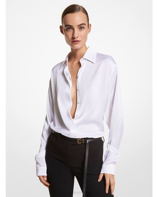 Michael Kors samling charmeuse kjæresteskjorte unisex LDNL3447 optikk hvit