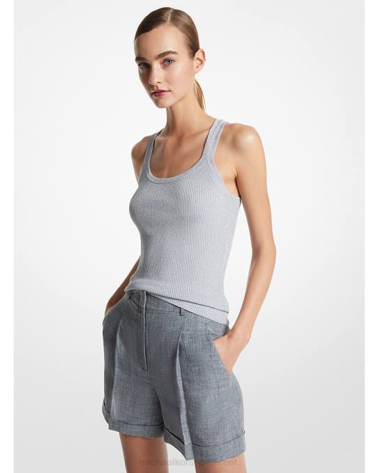 Michael Kors samling metallic ribbet stretch viskose tank topp unisex LDNL3536 sølv